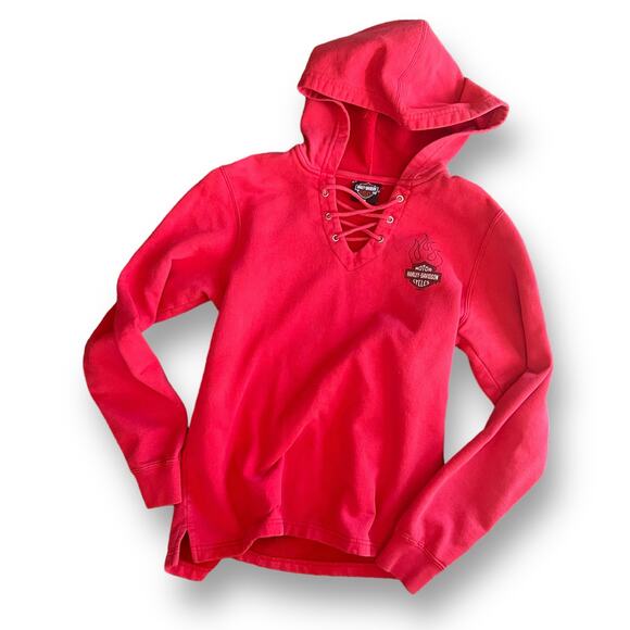 Vintage Y2K Harley Davidson Lace Neck Hoodie Sweatshirt Womens Size Small 2000 - Picture 2 of 8